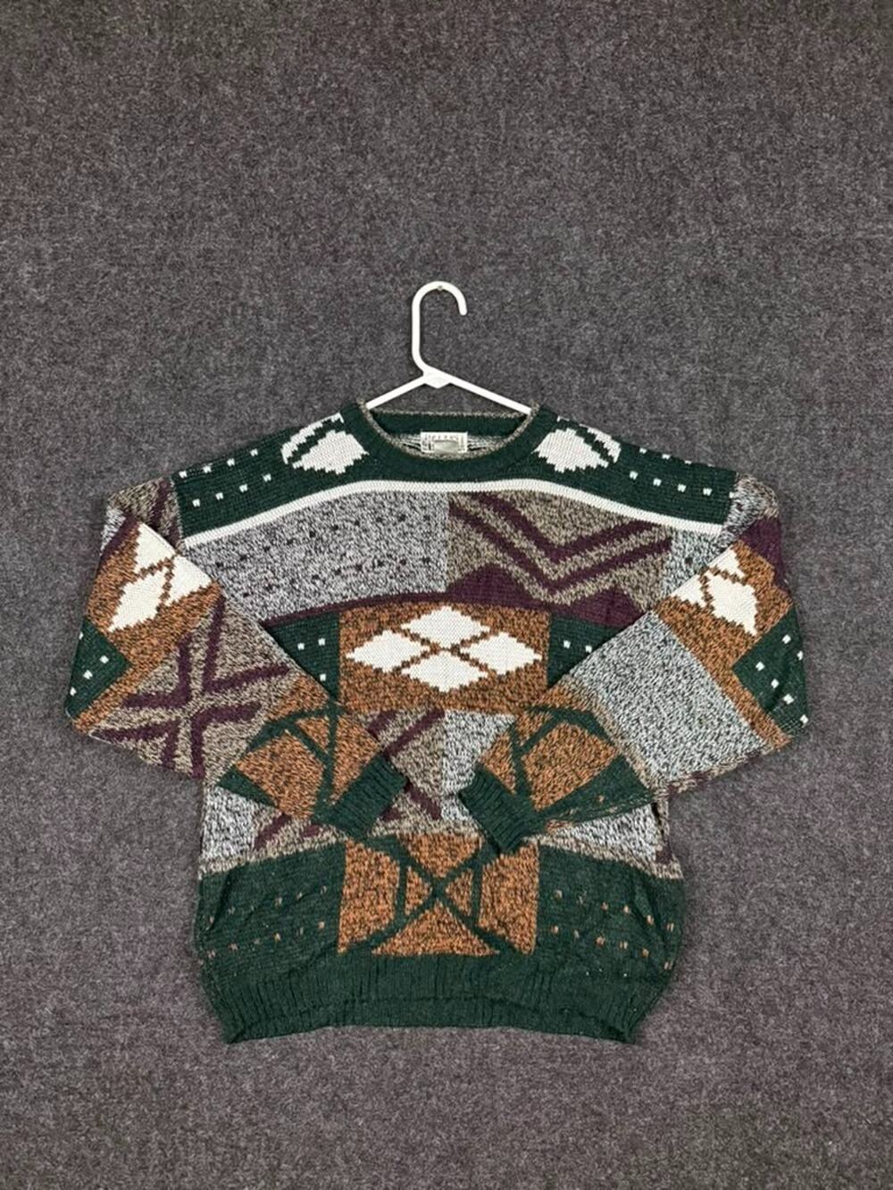 Vintage City Streets Geometric Sweater Mens Large Coogi Style Crewneck 90s Knit
